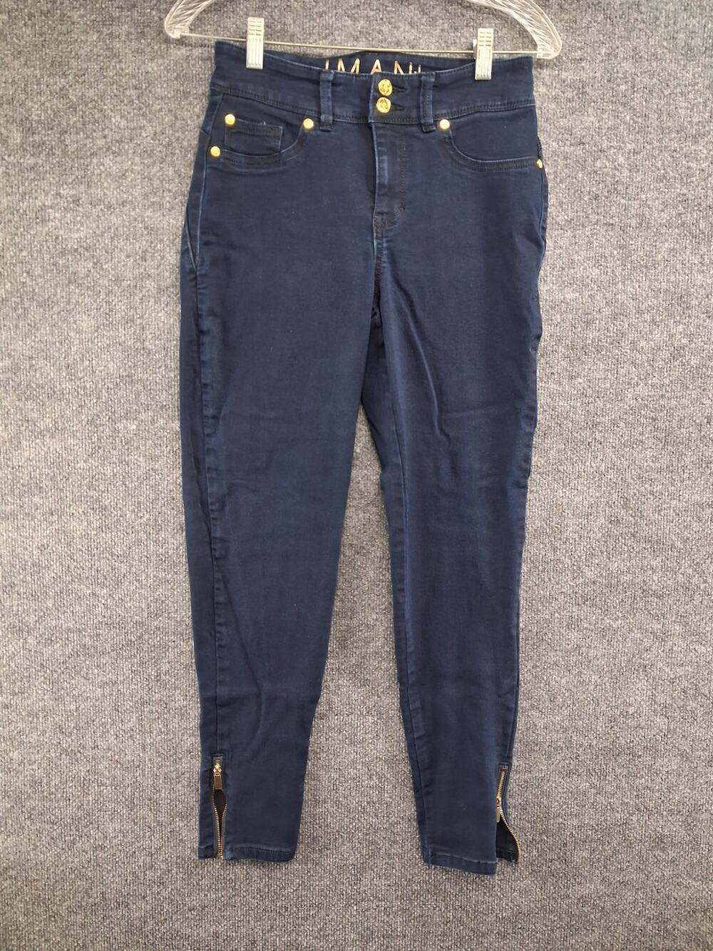 Iman Global Chic 360 Skinny Jeans Womens Size 4 Dark Blue Ankle Zip